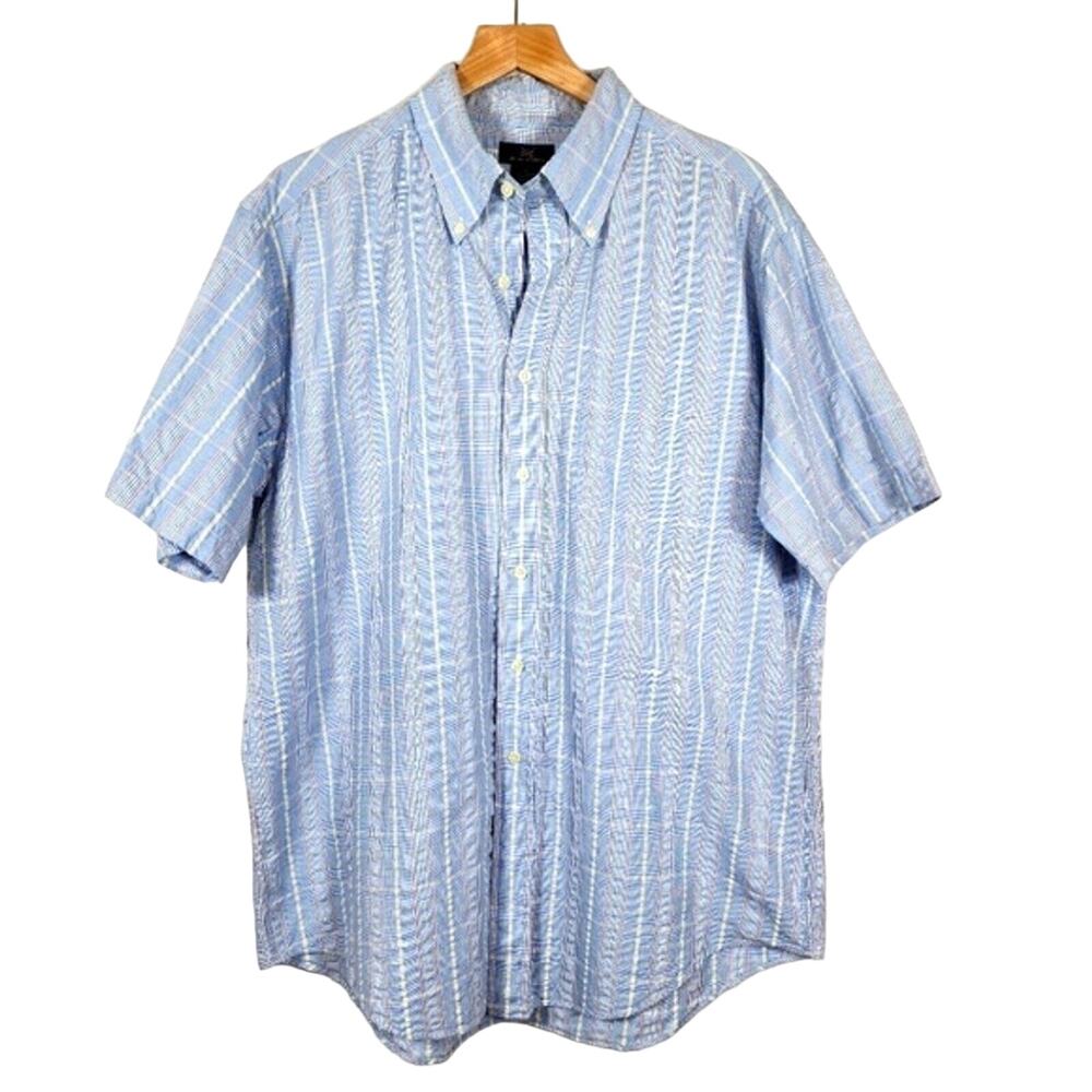 Brooks Brothers 346 Light Blue Plaid Button Down Shirt Size Large